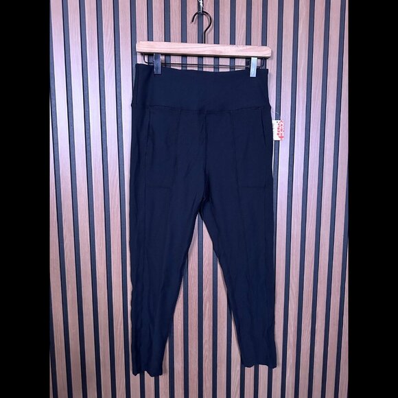 New Free People Pants Large Womens Black Cropped Ribbed Wonderland Leggings - Picture 1 of 11